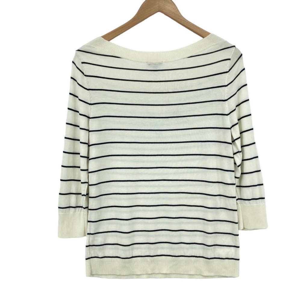 Talbots Woman Striped‎ Knit Sweater Cream Black 3/4 Sleeve Plus Size 1X